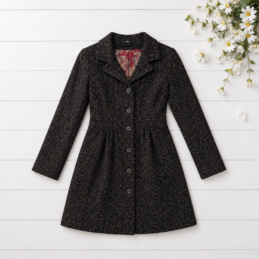 Etcetera Speckled Tweed A-Line Coat with Paisley Lining artsy whimsy